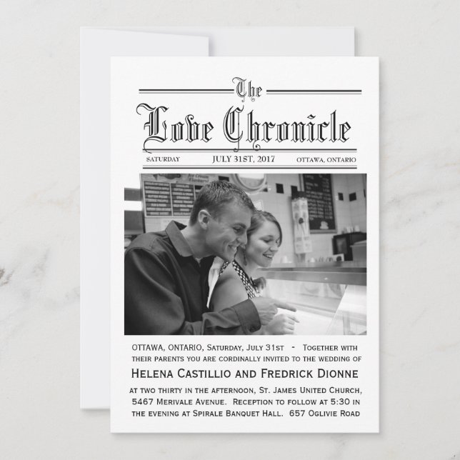 Faire-part de mariage de journal avec photo (Devant)