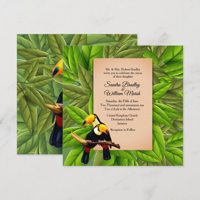 Faire-part de mariage de Jungle Toucans (Devant / Derrière)