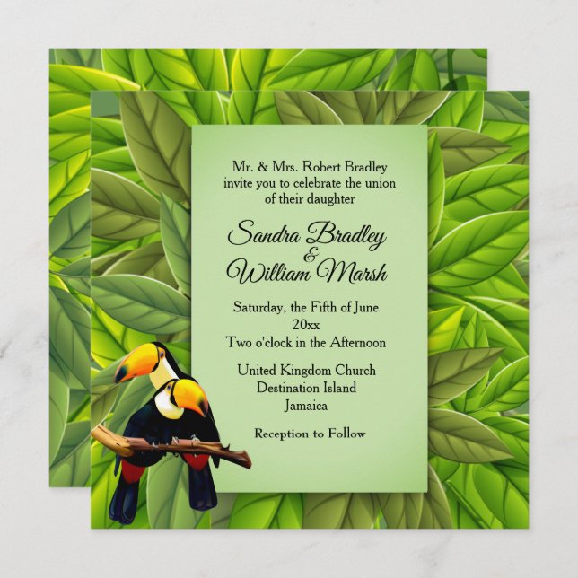 Faire-part de mariage de Jungle Toucans (Devant / Derrière)