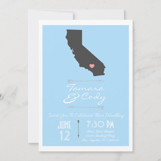 Faire-part de mariage de la Californie de bleu de (Devant)