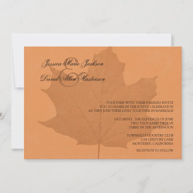 Faire-part de mariage de la feuille de beauté natu (Devant)
