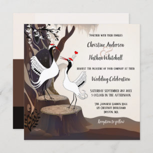 Faire-part de mariage de la forêt de grues japonai