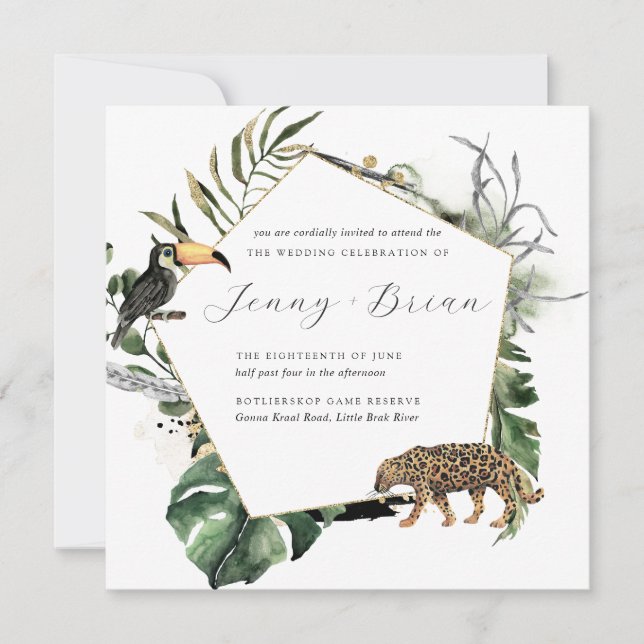 Faire-part de mariage de la jungle tropicale verdo (Devant)