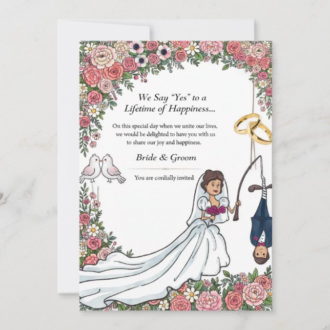 Faire-part de mariage de la mariée pêcheuse drôle  (Devant)