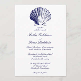 Faire-part de mariage de la marine Blue Sea Shells