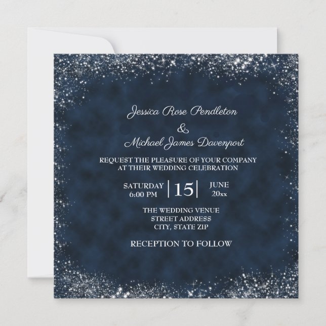 Faire-part de mariage de la marine Blue White Star (Devant)