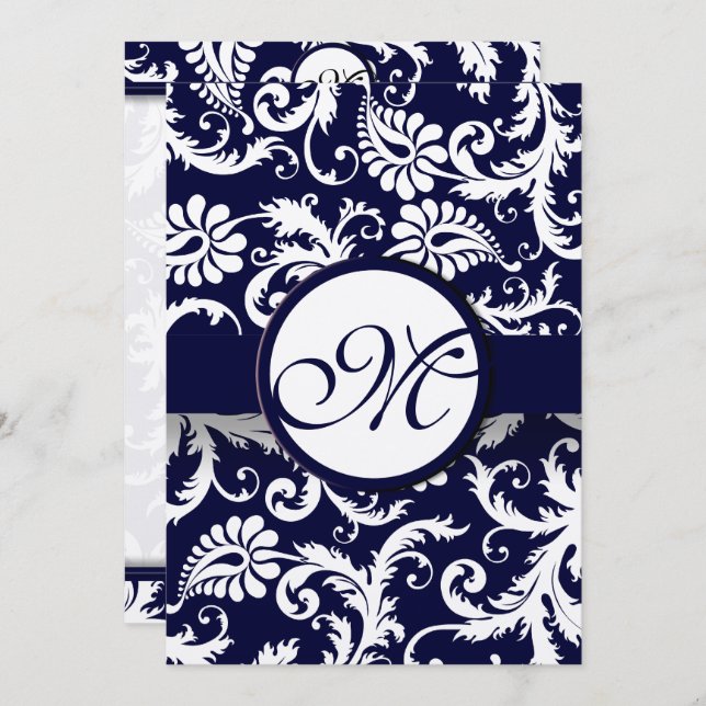 Faire-part de mariage de la Marine Damask Swils (Devant / Derrière)