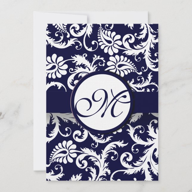 Faire-part de mariage de la Marine Damask Swils (Devant)
