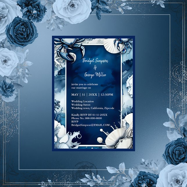 faire-part de mariage de la mer bleue et blanche (Créateur téléchargé)