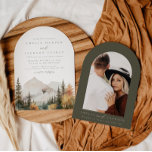 Faire-part de mariage de la montagne de l'aquarell<br><div class="desc">Il s'agit d'un faire-part de mariage de montagne avec une belle scène de chute d'aquarelle de montagne et un élégant appariement de police. Modifier tous les termes et toutes les couleurs sauf la couleur de la scène de montagne aquarelle. La couleur de la goutte à feuillage persistant n'est pas modifiable....</div>