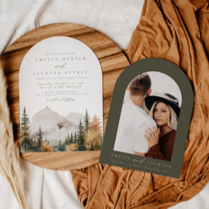 Faire-part de mariage de la montagne de l'aquarell