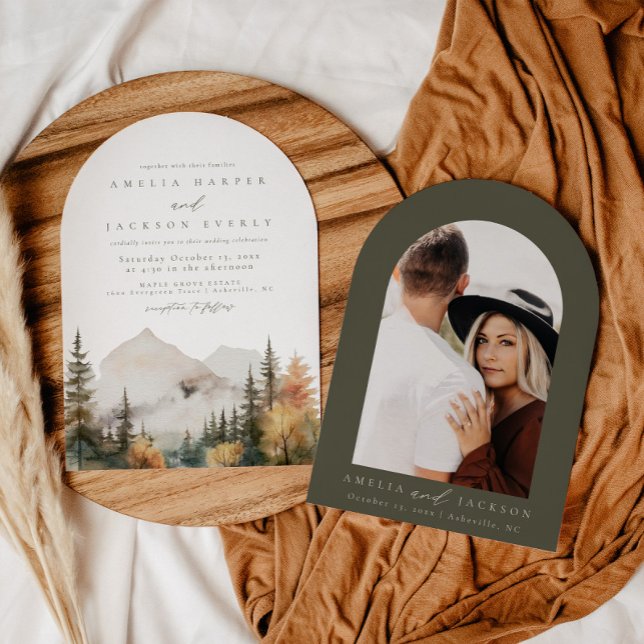 Faire-part de mariage de la montagne de l'aquarell (Créateur téléchargé)