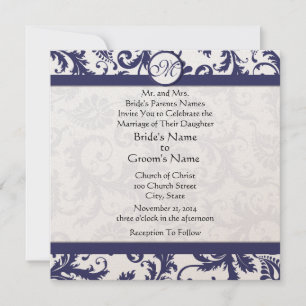 Faire-part de mariage de la Navy Light Damask Swil