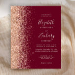 Faire-part de mariage de la Parties scintillant bu<br><div class="desc">Le bord gauche de cette élégante faire-part de mariage moderne est orné d'une bordure en faux parties scintillant pêche. Le texte personnalisable combine écriture pêche pâle,  copperplate et polices italiques sur un arrière - plan bordeaux. L'envers est assorti à une parties scintillant de pêche et à un design bordeaux.</div>