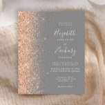 Faire-part de mariage de la Parties scintillant de<br><div class="desc">Le bord gauche de cette élégante faire-part de mariage moderne est orné d'une bordure en faux parties scintillant pêche. Le texte personnalisable combine écriture manuscrite blanche,  copperplate et polices italiques sur un arrière - plan gris moyen. L'envers est assorti d'une parties scintillant de pêche et d'un design gris.</div>