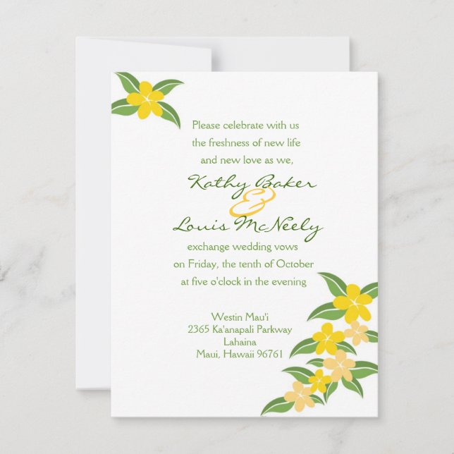 Faire-part de mariage de la Plumeria hawaïenne - 4 (Devant)