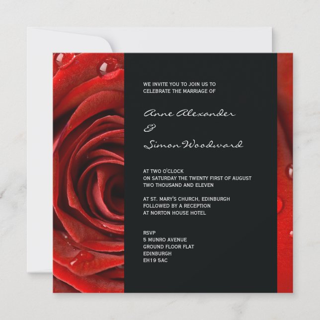 Faire-part de mariage de la Rose rouge moderne (Devant)