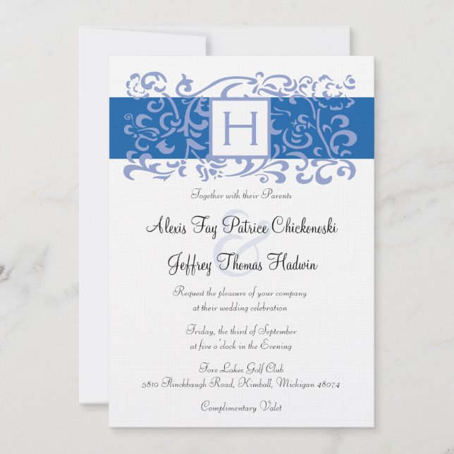 Faire-part de mariage de la vigne de Monogramme bl (Devant)
