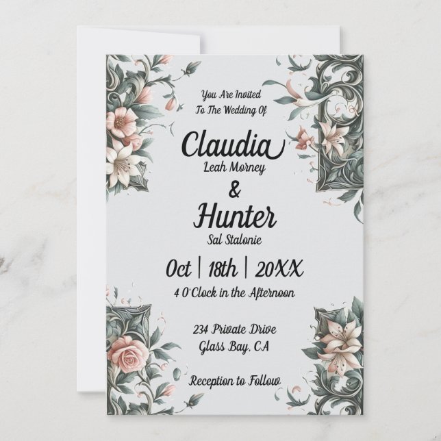 Faire-part de mariage de la vigne florale terrestr (Devant)