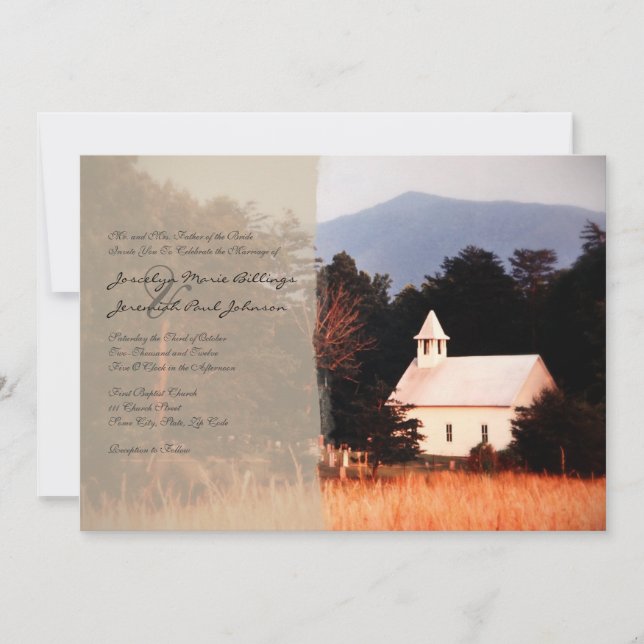 Faire-part de mariage de l'église de montagne (Devant)