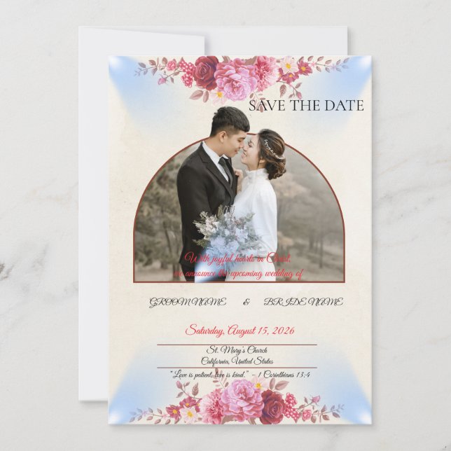 Faire-part de mariage de l'église Rose Blush (Devant)