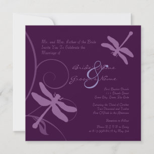 Faire-part de mariage de libellule pourpre foncé
