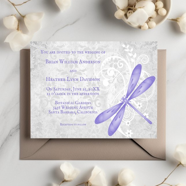 Faire-part de mariage de libellule violette (Purple Dragonfly Wedding Invitation)