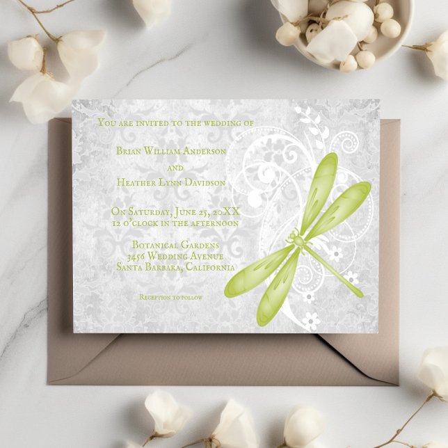 Faire-part de mariage de libellules vertes (Green Dragonfly Wedding Invitation)