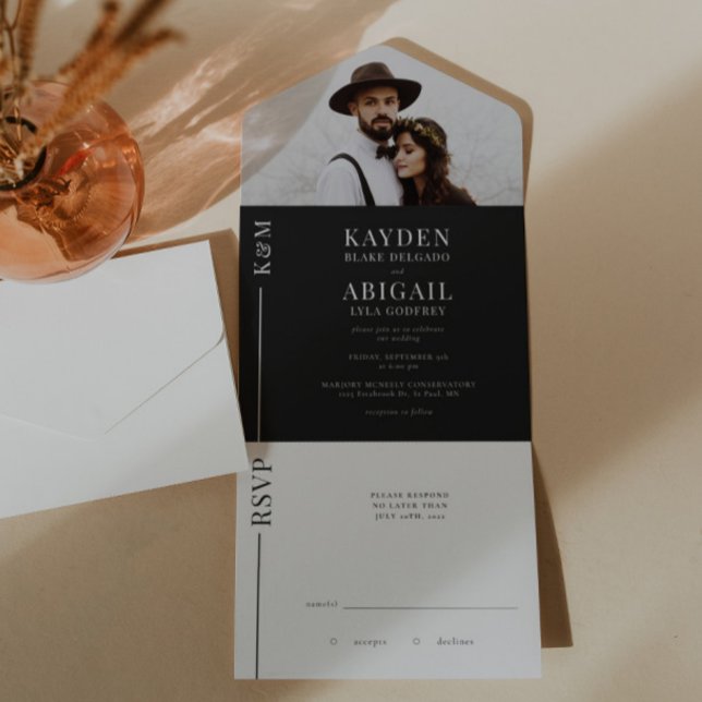 Faire-part de mariage de ligne blanche et noire (Créateur téléchargé)