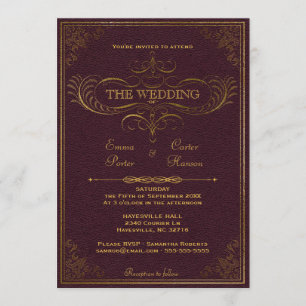 Faire-part de mariage de livre en cuir vintage