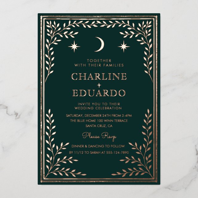 Faire-part de mariage de l'ornement d'ivoire vert  (Recto)