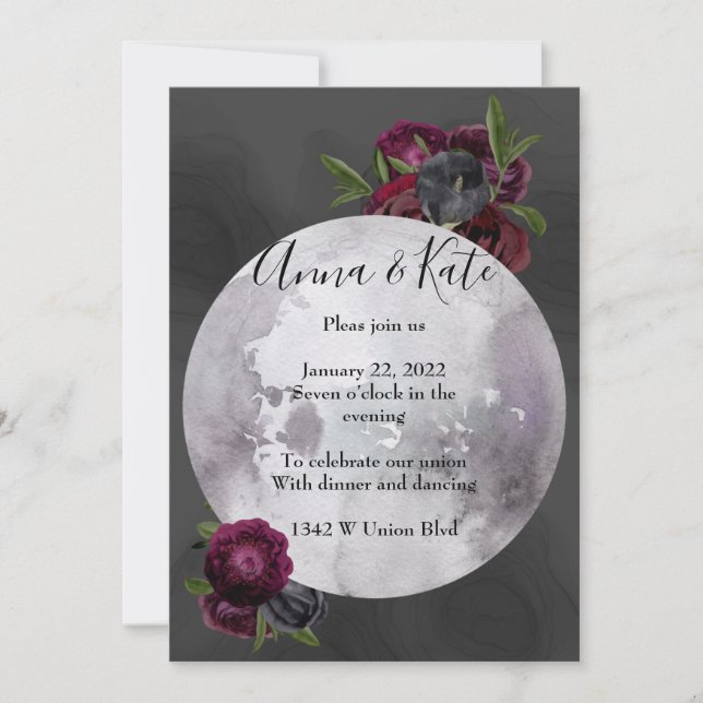 Faire-part de mariage de lune florale aquarelle