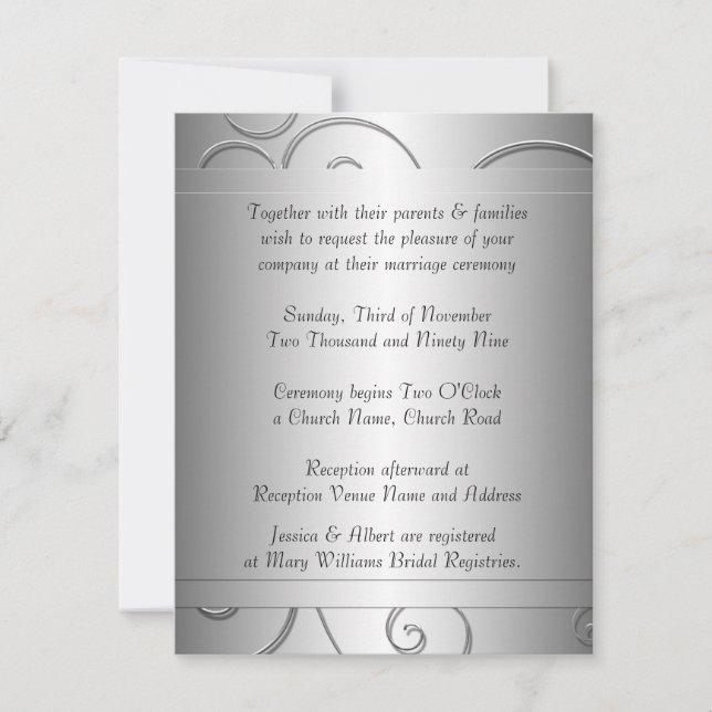 Faire-part de mariage de luxe Black Grey Damask (Devant)