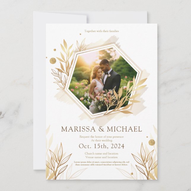 faire-part de mariage de luxe dorée (Devant)