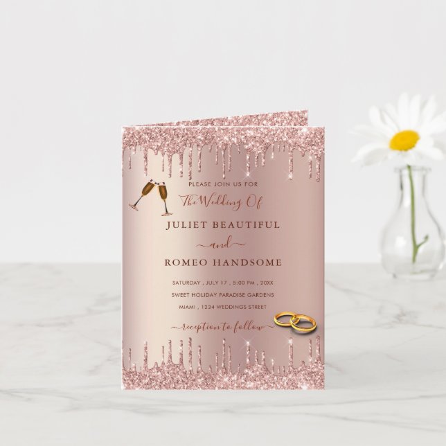 Faire-part de mariage de luxe rose Gold Blush Part (Petite plante)