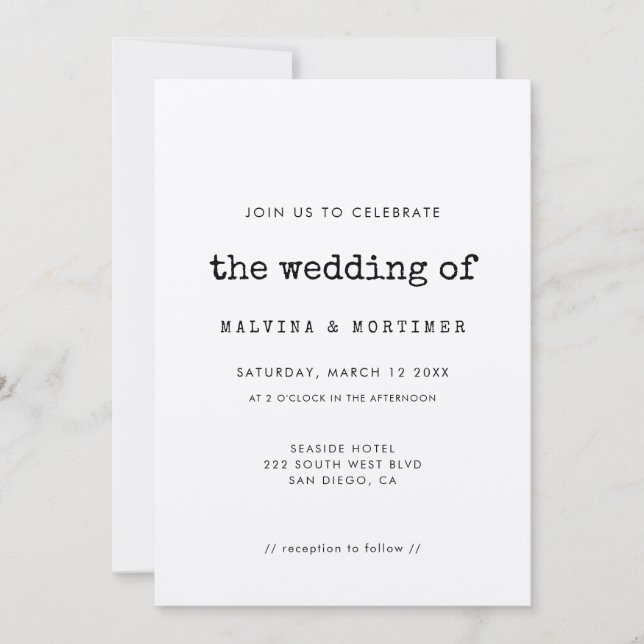 faire-part de mariage de machine à écrire minimali (Devant)