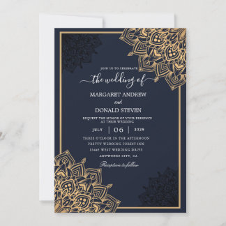 Faire-part de mariage de mandala d'or