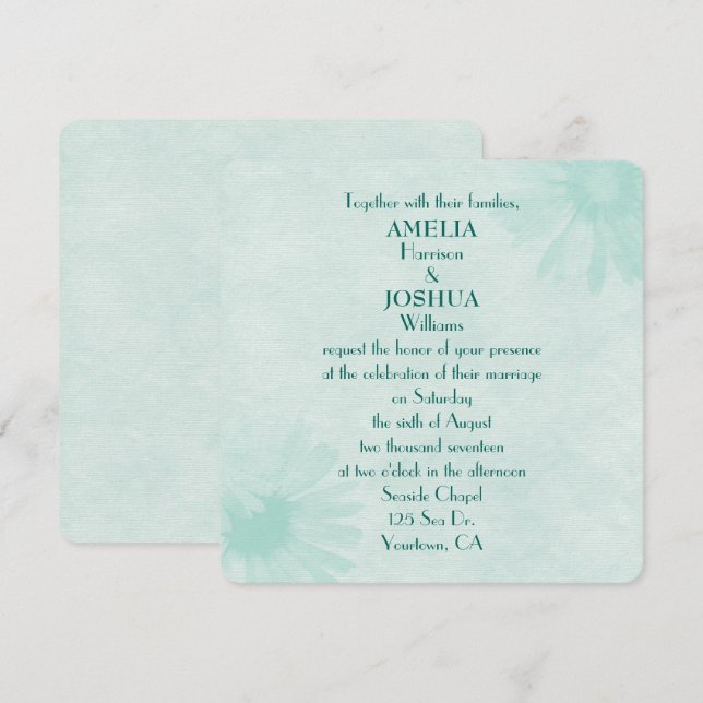 Faire-part de mariage de marguerite verte à menthe (Devant / Derrière)