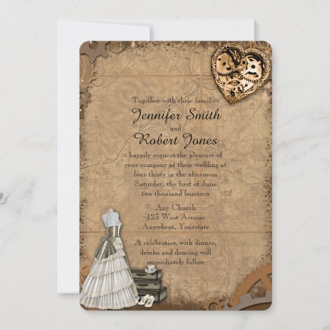 Faire-part de mariage de mariée vintage Steampunk (Devant)