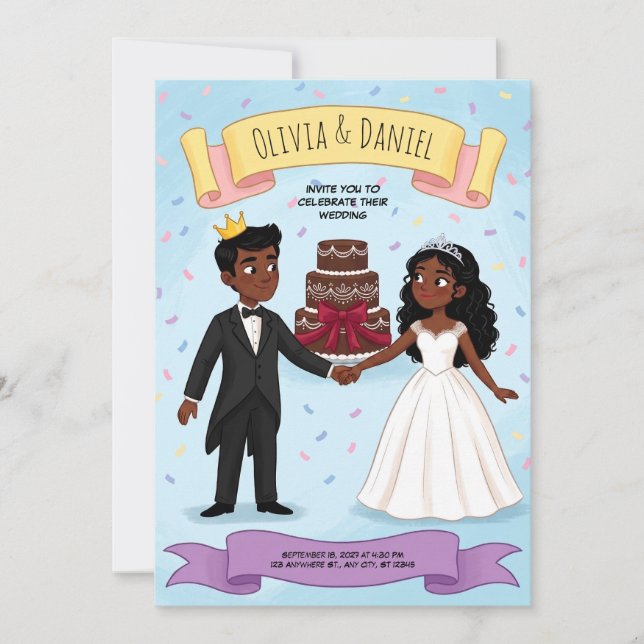 Faire-part de mariage de mariés de dessin animé mi (Devant)