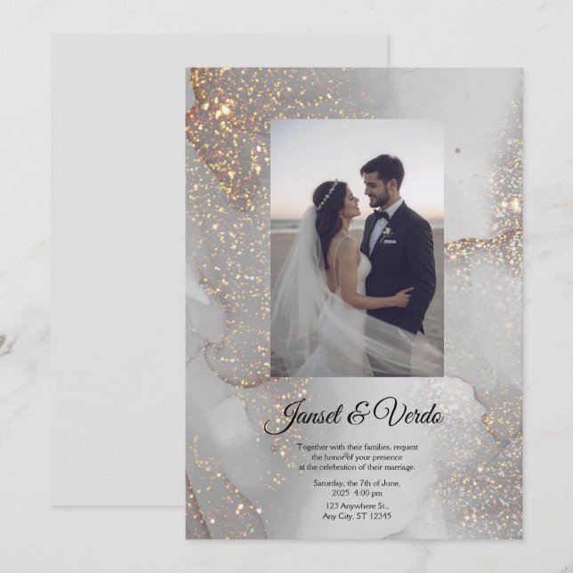 Faire-part de mariage de mariés pailletés argent (Devant / Derrière)