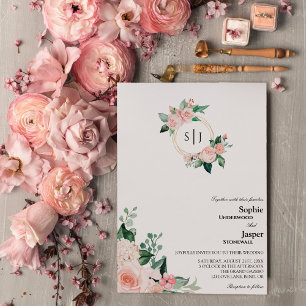 Faire-part de mariage de monogramme blanc flou