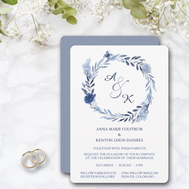 Faire-part de mariage de monogramme bleu d'été (Créateur téléchargé)
