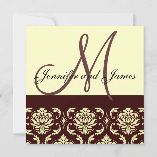 Faire-part de mariage de monogramme Brown de Damas (Devant)