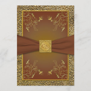 Faire-part de mariage de monogramme Brown et d'or