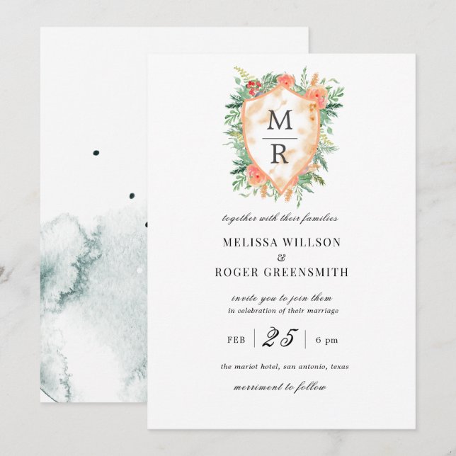 faire-part de mariage de monogramme de crête rusti (Devant / Derrière)