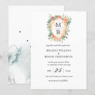 faire-part de mariage de monogramme de crête rusti
