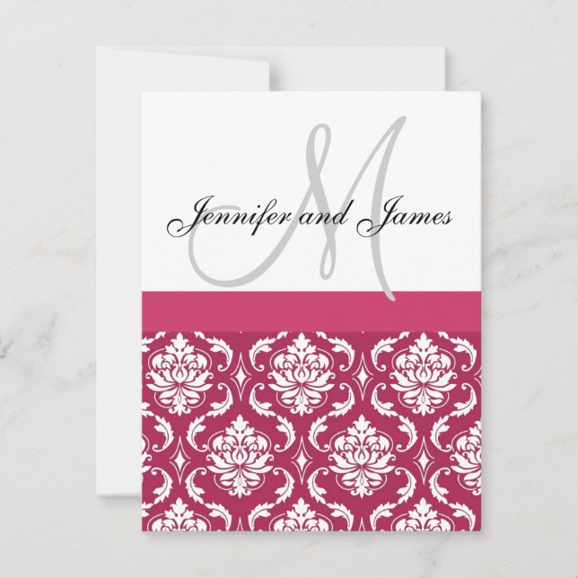 Faire-part de mariage de monogramme de Damas blanc (Devant)