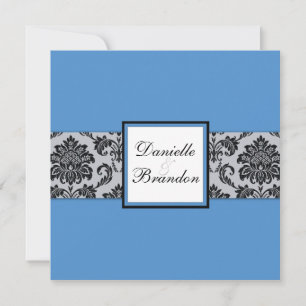 Faire-part de mariage de monogramme de Damas bleus