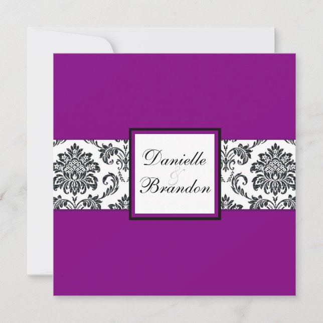 Faire-part de mariage de monogramme de Damas pourp (Devant)